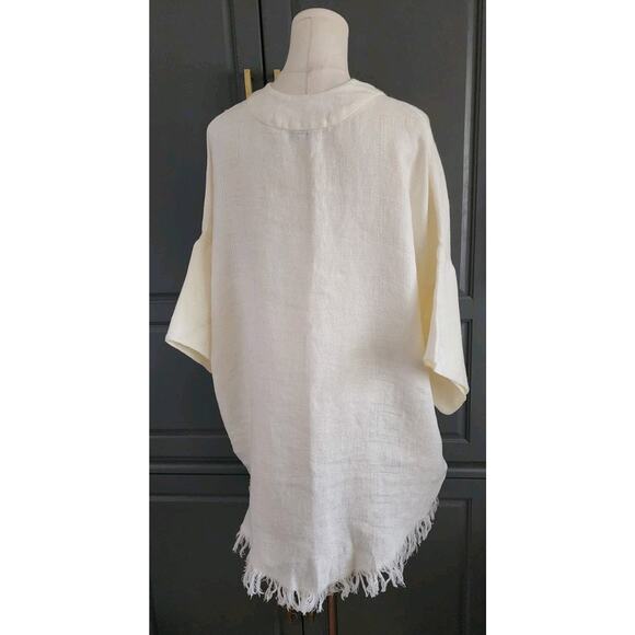 IRO 'Emerald' V-Neck Linen Mini Euro Caftan Dress Ecru w/Fringe Hem Sz 34/small - Picture 5 of 9
